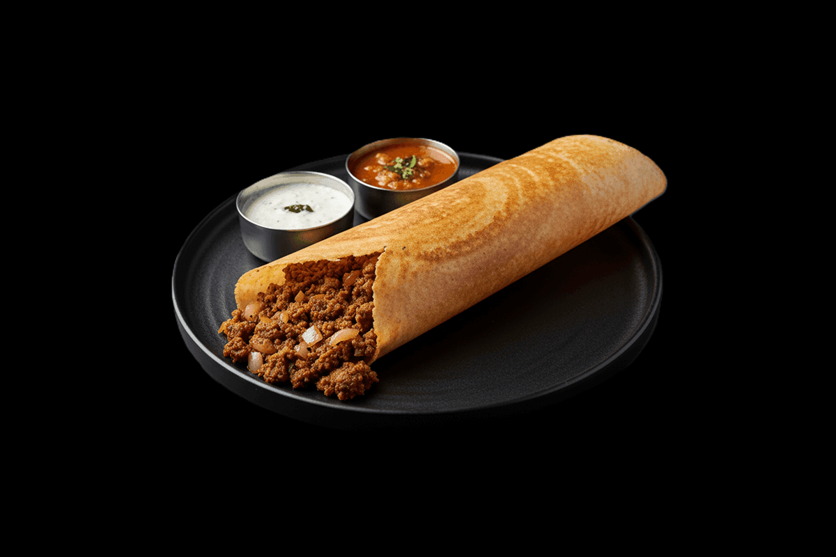Meat Masala Dosa — Crispy dosa filled with spiced meat masala, GB Canteen Tooting High Street