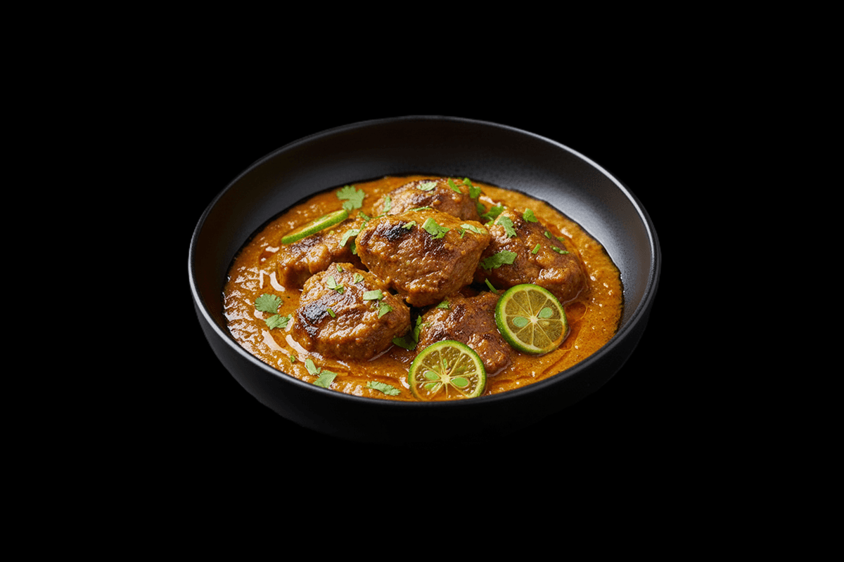 Shatkora Lamb — Chef's special recipe with fresh garlic, coriander, spring onion and Bangladeshi shatkora . Sour taste, hot o