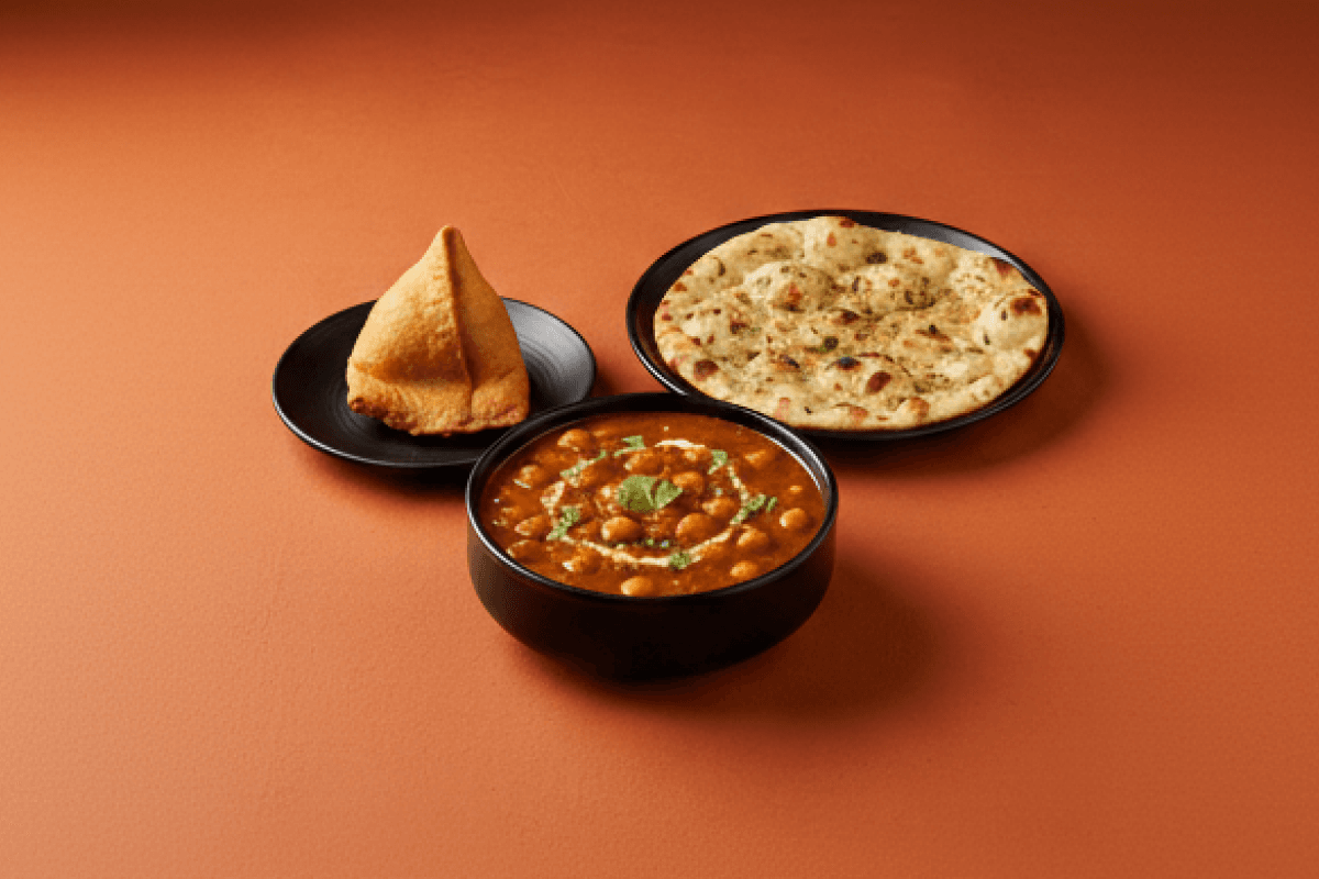 Meal for One — Includes Vegetable samosa, Chana Masala, Garlic Nan, GB Canteen Woodford Indian