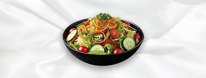 Green Salad — Fresh salad with lettuce, cucumber, tomatoes, and onions, GB Canteen Buckhurst Hill