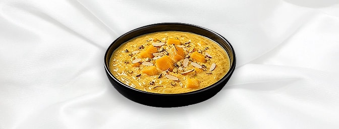 Mango Kheer — Authentic Indian rich rice pudding made with Alphonso mango, dry fruits and hint of cardamom, GB Canteen Greenf