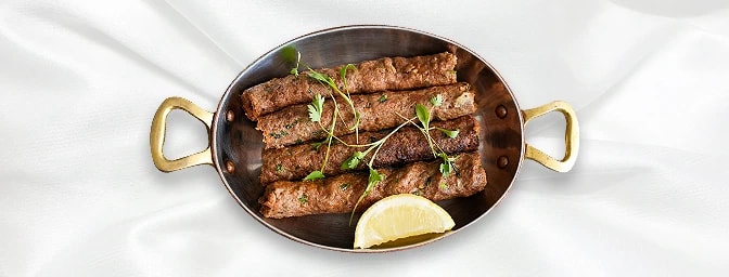 Lamb Seekh Kebab — Minced lamb with ginger, herbs and spices, grilled on skewers, GB Canteen Beaconsfield