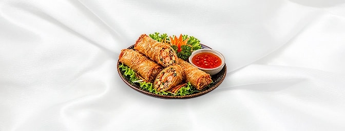Bakkien — Spring roll in bean curd skin with pork & prawn, egg, carrot and spring onions, GB Canteen Orpington Chinese