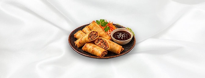 Duck Spring Rolls — Spring rolls with aromatic shredded duck filling, carrot and hoisin dip, GB Canteen Orpington Chinese