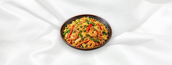 Singapore Fried Rice — Fried rice infused with curry spices, mixed peppers, carrot, onions and egg, GB Canteen Orpington Chin