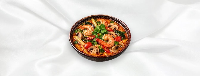 Tomyum Soup — Spicy and sour soup with prawn & mushroom. available, GB Canteen Orpington Chinese