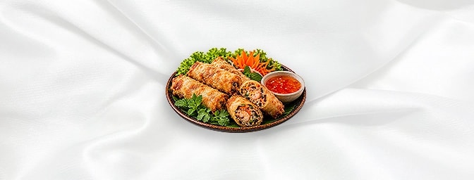 Vietnamese Spring Roll — Rice paper sheet filled with pork & prawn, glass-noodle, mushroom and herbs mixed with five spices p