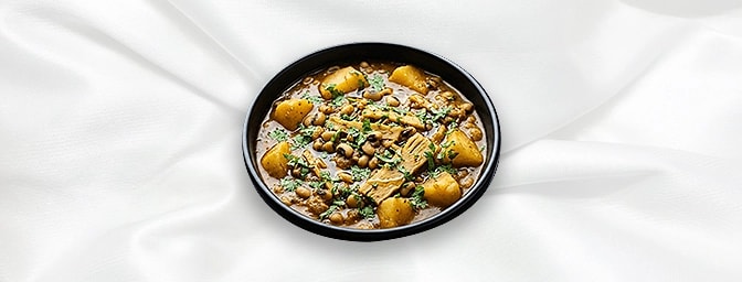 Aloo Tama Bodi — Potato cooked with bamboo shoot and black-eyed beans in Nepali style, GB Canteen Ealing Indian