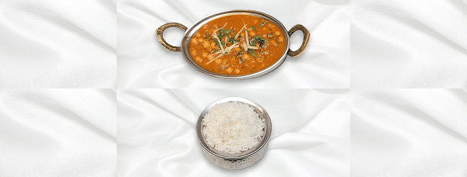 Combo Meal 1 — Contains Chana Masala with Steamed rice, GB Canteen Greenford Indian