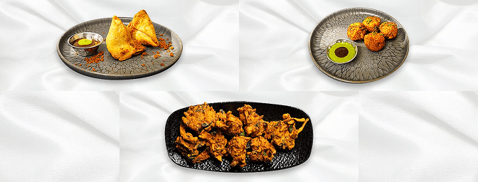 Starter Combo , Palok Panir Pakora, Onion Bhaji — Includes Samosa , Palok Panir Pakora, Onion Bhaji, GB Canteen Wellington