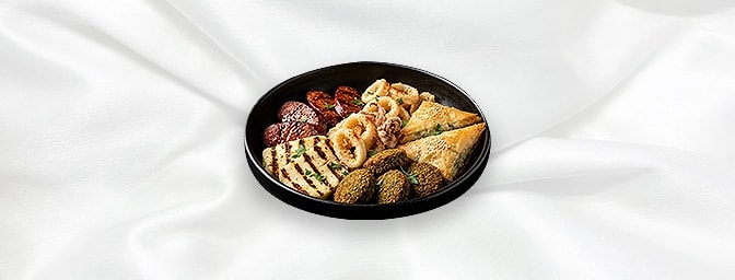 Mixed Hot Meze — Sucuk, Halloumi, Calamari, Falafel And Spinach & Feta Borek, GB Canteen Hitchin