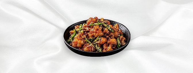Chow Chu Cauliflower — Crispy batter fried florets of cauliflower, tossed with fried slices of fresh green chillies, GB Cante