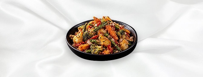 Crispy Mix Vegetable Pepper Salt — Mix veg tempura, tossed with chopped onion, chillies, garlic and pepper salt, GB Canteen H