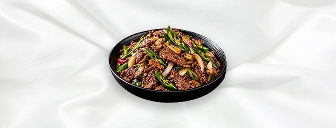 Kolkata Chilli Lamb — Lean slice of lamb tossed with Fresh green chilli, garlic, onion and soya sauce, GB Canteen Harrow