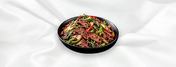 Lamb Cumin Leek — Sliced lamb tossed with Cumin & Leek, GB Canteen Harrow