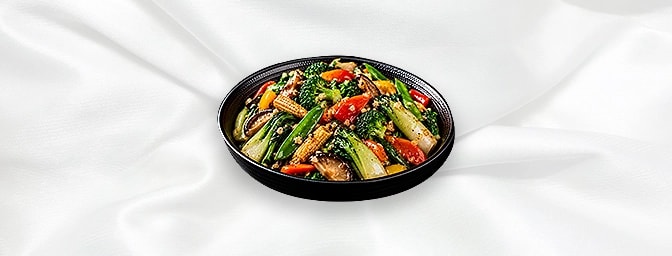 Stir Fried Asian Greens — Exotic Vegetables Stir Fried with Mild Garlic Sauce, GB Canteen Harrow