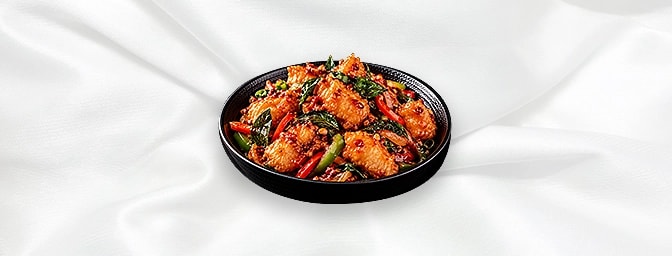 Sweet Chilli Basil Fish — Fried Fish, Sweet Chilli Sauce and Basil, GB Canteen Harrow