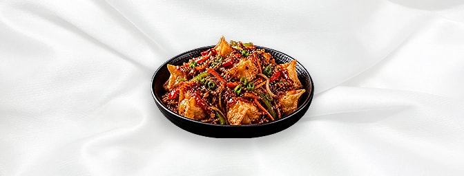 Vegetable Szechuan Wonton — Crispy vegetable wanton, topped with delicious shredded vegetable in Szechuan sauce, GB Canteen H
