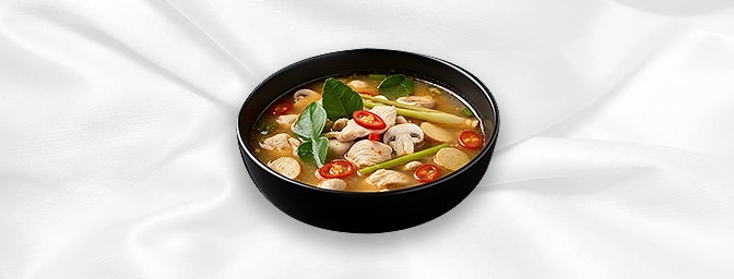 Chicken Tom Yum — Spicy & sour soup with galangal, lemongrass, Thai chilli & lime leaves, GB Canteen Petts Wood Thai