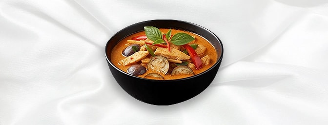 Kaeng Phed — Thai red curry cooked with lemon leaf, sweet basil & coconut milk, GB Canteen Swanley Thai