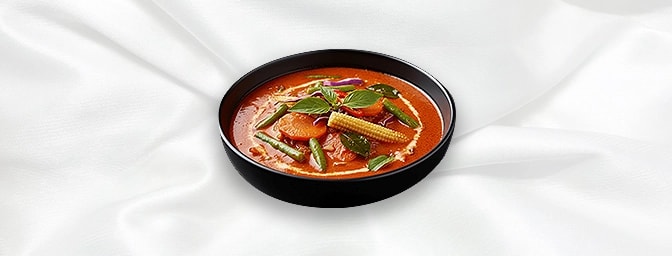 Kaeng Phed — Thai red curry cooked with lemon leaf, sweet basil & coconut milk, GB Canteen Swanley Thai