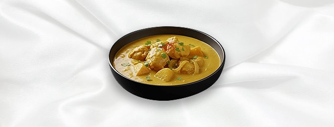 Yellow Prawn Curry — Smooth yellow curry with onion & potatoes, GB Canteen Swanley Thai