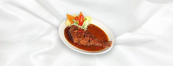 Fish with Three Flavoured Sauce — Deep fried Sea Bream with garlic, chilli and our Chef's special tamarind sauce, GB Canteen 