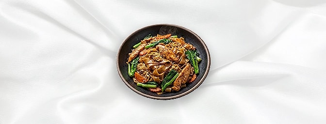 Pad See-Ew Noodles — Stir-fried flat rice noodles with vegetables, egg and Thai dark soya sauce, GB Canteen Newington