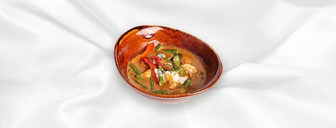 Prawns with Chilli & Coconut Cream — Prawns stir-fried with chilli, coconut cream and long beans, GB Canteen Newington