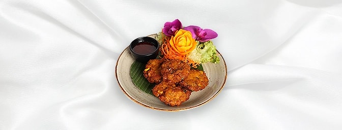 Pumpkin & Sweetcorn Cakes — Lightly spiced pumpkin & sweet corn cakes served with a sweet chilli sauce, GB Canteen Newington