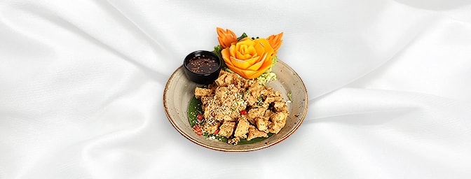 Salt & Pepper To-Fu — Crispy tofu with salt and pepper with spicy breadcrumbs served with a peanut sauce, GB Canteen Newingto