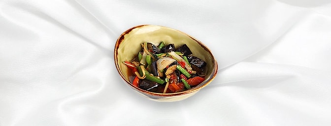 Sautieed Aubergines — Sautieed aubergines with chilli, onions, peppers & Thai herbs, GB Canteen Newington
