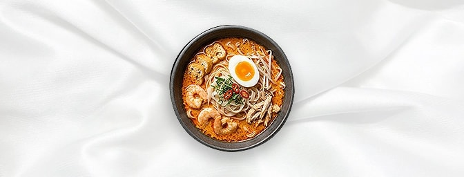 Singapore Laksa Noodle Soup — {Thai Style Fettuccine} Spicy rice noodle soup prepared with Thai herbs coconut milk served wit