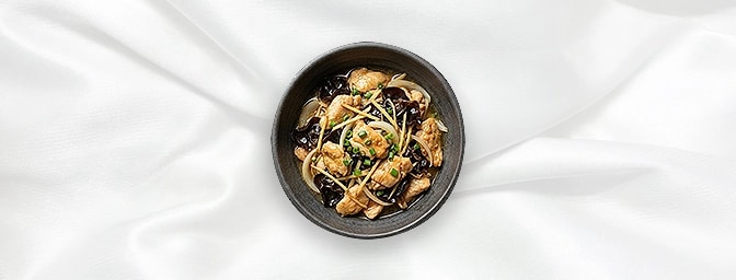 Stir Fry with Ginger — Stir-fried with ginger, onions and black Mushrooms, GB Canteen Newington