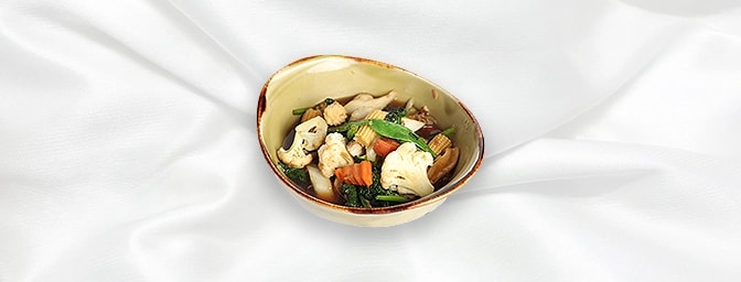 Stir-Fried Mixed Vegetables — Stir-fried seasonal vegetables with soya sauce, GB Canteen Newington