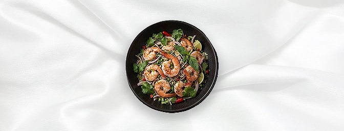 Thai Prawn Salad — Spicy king prawns tossed with shallots, lemongrass & lime leaves, GB Canteen Newington