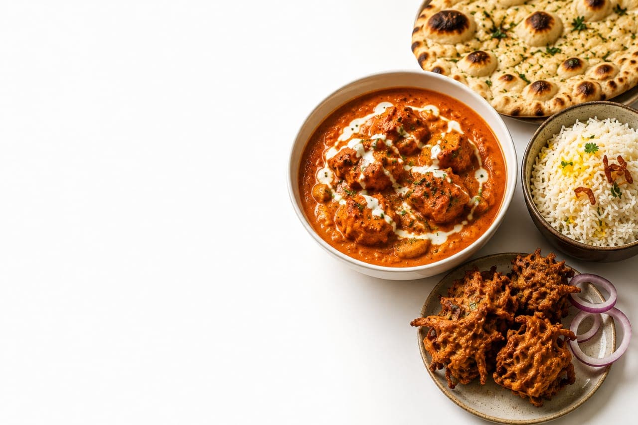 Freshly cooked butter chicken with rice