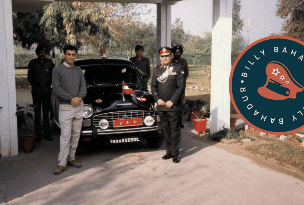 General Faridoon Bilimoria - The Inspiration Behind GBC Lieutenant General Faridoon Bilimoria (center) standing in full ceremonial military uniform, flanked by two high-ranking officers.