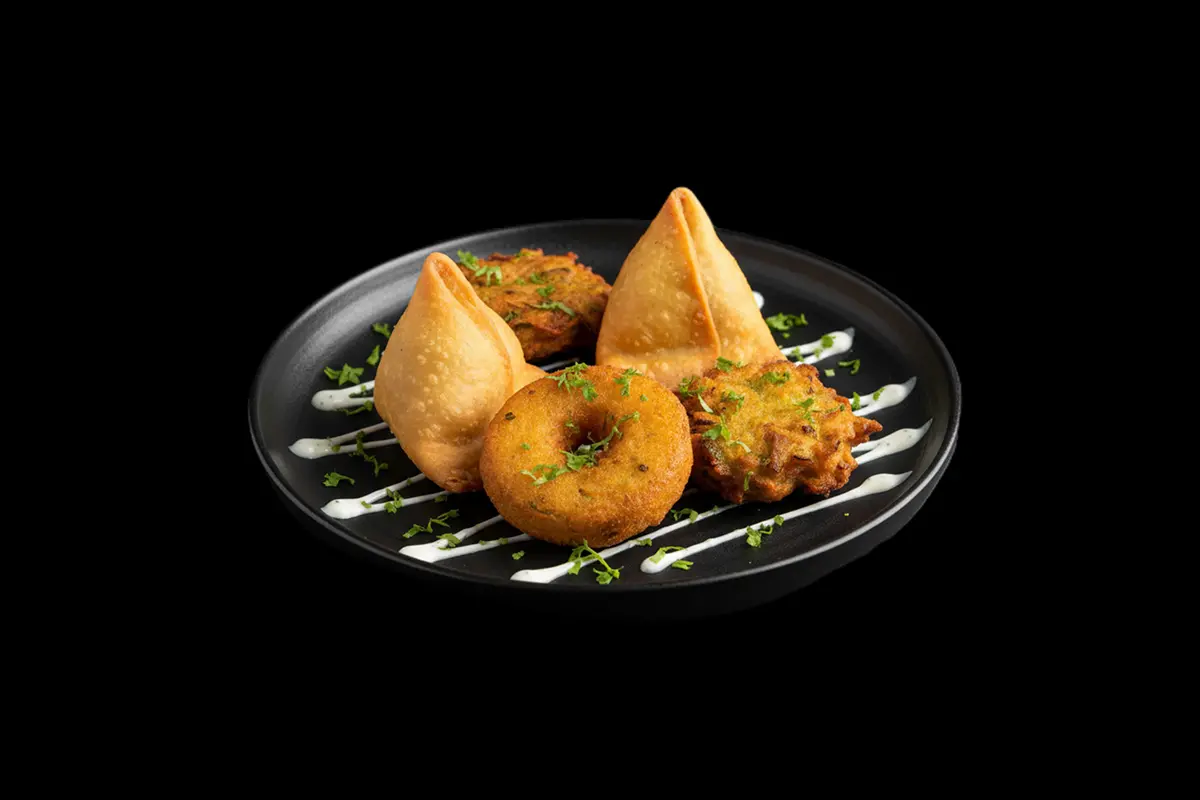 Mix Vegetarian — Vegetable somosa, onion bhaji & vegetable pakora, GB Canteen Buckhurst Hill