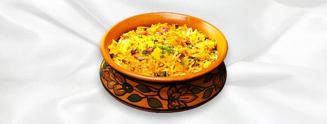 Prawn Biryani — Made from special flavoured basmati rice. Served with medium vegetable curry, GB Canteen Farnham
