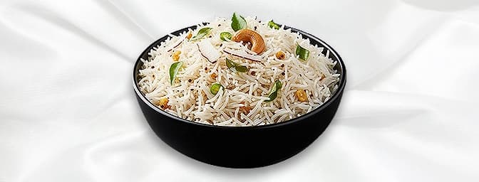 Coconut Rice — Fragrant basmati rice cooked with diced coconut, GB Canteen Chingford