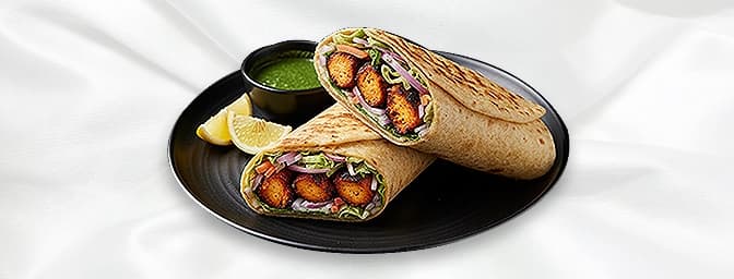 Chutney Chicken Tikka Wrap — Milder version of chicken marinated in mint and coriander chutney, grilled, GB Canteen St Albans