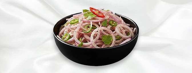 Spicy Onion Salad — Red onion, green chillies, fresh coriander & lemon juice, GB Canteen Dulwich Indian