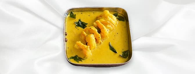 Prawn Korma — Prawn cooked with cream, massala sauce, dried fruits in a mild flavored sauce, GB Canteen Buckhurst Hill