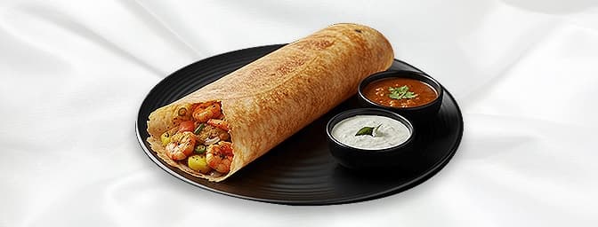 Prawn Masala Dosa — Crispy dosa filled with prawn masala, GB Canteen Tooting High Street