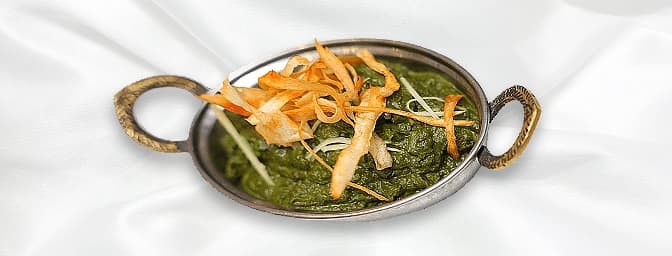 Saag Bhaji — Fresh spinach cooked with garlic, herbs, and mild spices, GB Canteen Chingford