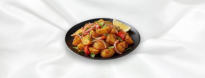 Gunpowder Potato Wedges VG — Golden potato wedges coated with roasted lentil and chilli, curry leaf, GB Canteen Wandsworth