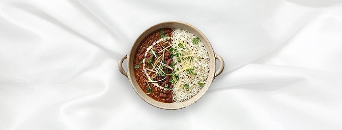 Rajma Rice Bowl — Kidney beans cooked in a simple spiced gravy, served with rice, GB Canteen Marble Arch