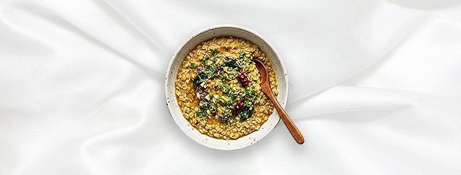Tarka Dal Khichdi — A sophisticated, heart-healthy twist on India�s ultimate comfort food. We simmer protein-rich oats and go