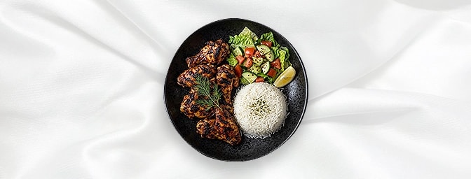 Chicken Wings — Chargrilled Chicken Wings Served With Rice And Salad, GB Canteen Hitchin